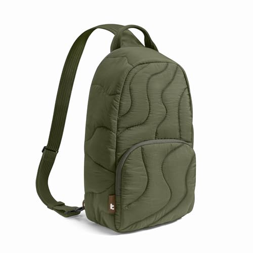 tomtoc 10L Puffy Sling Backpack with Padded Compartment for MacBook Neo A18 | Lightweight Quilted Crossbody Bag for 11-inch iPad Air/Pro, Nintendo Switch 2, Puffer Travel Chest Daypack for Women Girls - color: Greenlands