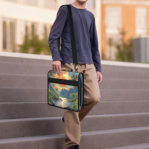 Summer Plam Sea Zipper Binder, 3 D-Ring Expanding File Folder with Handle & Adjustable Shoulder Strap, 400 Sheets Capacity Multi-Pocket Organizer for 13 Inch Laptop - color: Summer Plam Sea