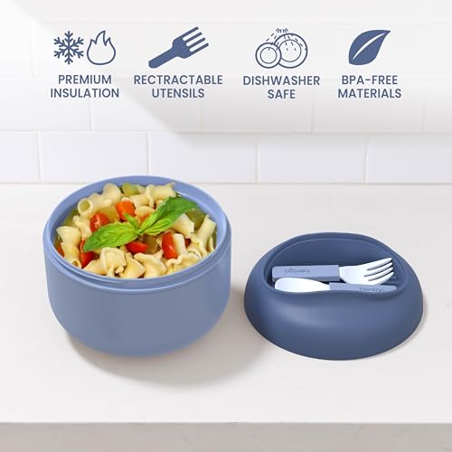 Bentgo Bowl - Insulated Leak-Resistant Bowl with Snack Compartment, Collapsible Utensils and Improved Easy-Grip Design for On-the-Go - Holds Soup, Rice, Cereal & More - BPA-Free, 21.2 oz (Slate) - color: Slate