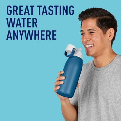 Brita Stainless Steel Premium Filtering Water Bottle, BPA-Free, Reusable, Insulated, Replaces 300 Plastic Water Bottles, Filter Lasts 2 Months or 40 Gallons, Includes 1 Filter, Marina - 32 oz