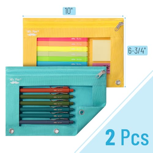Mr. Pen- Pencil Pouch for 3 Ring Binder, 2 Pack, 10"x6.75", Smooth Zipper | Clear Window, Large Capacity Pencil Case with 3 Reinforced Grommets for School, Office, Supplies Storage | Clear Window, Large Capacity Pencil Case with 3 Reinforced Grommets for