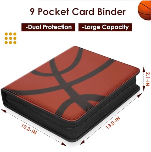 Trading Card Binder Album, PU Leather Baseball Card Binder with 900 Side Loading Pockets, Double Sided Pocket Zipper Card Binder for MTG, TCG, Game Cards, Sports Cards (Basketball) - color: Basketball