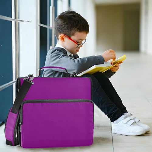 3 Rings 1.5 inch Zipper Binder with Shoulder Strap Waterproof Document Organizer for School Purple Red - color: Purple Red