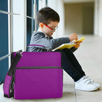 3 Rings 1.5 inch Zipper Binder with Shoulder Strap Waterproof Document Organizer for School Purple Red - color: Purple Red