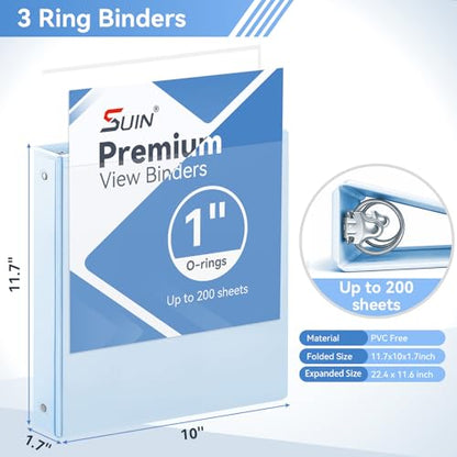 SUIN 1 Inch 3 Ring Binder, Clear 1'' View Presentation Binders with 2 Pockets, Fits 8.5 x 11 Letter Size, Durable Polypropylene, Non-Stick & PVC-Free for School, Office & Home (Pastel Blue) - color: Pastel Blue