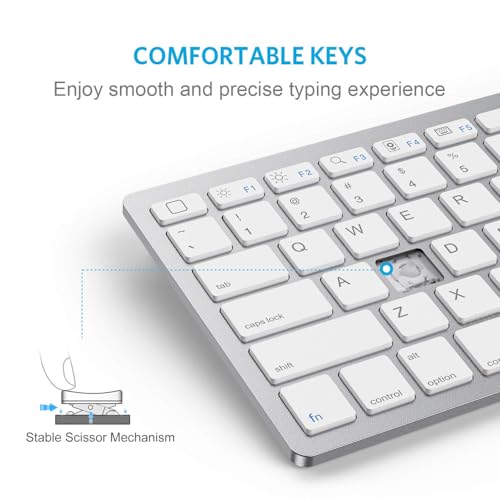 OMOTON Ultra-Slim Bluetooth Keyboard for iPad 11th/10th/9th/8th/7th, iPad Pro/Air/Mini and iPhone Series, Wireless iOS Keyboard with 12 Multimedia Keys for Office, Home, Travel, School, White - color: White