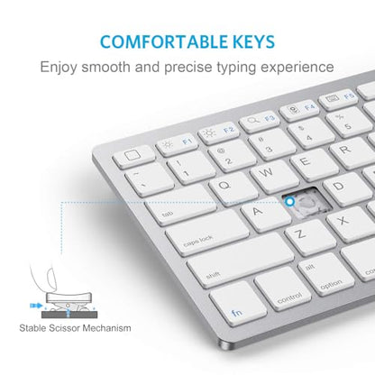 OMOTON Ultra-Slim Bluetooth Keyboard for iPad 11th/10th/9th/8th/7th, iPad Pro/Air/Mini and iPhone Series, Wireless iOS Keyboard with 12 Multimedia Keys for Office, Home, Travel, School, White - color: White