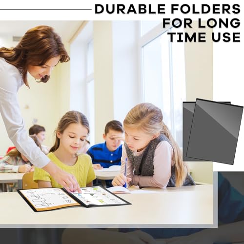 Henoyso 12 Pcs School and Home 2 Pocket Folders with 4 Clear Inner Pockets Plastic Heavy Duty Homework Folders Parent Teacher Communication for Student Home Office Classroom,11 x 9 Inch (Black) - color: Black
