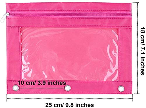 Zippered Pen Pencil Binder Pouch | 3 Rings with Clear Window for School Classroom Organizers 8 Pcs (rose red) - color: Rose Red