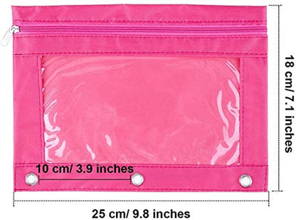 Zippered Pen Pencil Binder Pouch | 3 Rings with Clear Window for School Classroom Organizers 8 Pcs (rose red) - color: Rose Red
