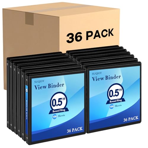 SUQJOY Durable 3 Ring Binders 0.5 Inch 36 Pack Bulk, Clear View Binders Bulk Three Ring Binders PVC Free, Fit for 8.5x11 inches for School or Office Supplie(Black - color: Black, size: 0.5 Inch, style: 36pack