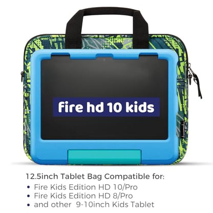 Choco Mocha Kids Tablet Sleeve Bag for Boys & Girls, (10-12.5Inch) - color: Geometry-green 12.5inch, size: 12.5inch(12.5 x 9.8 x 1.3)