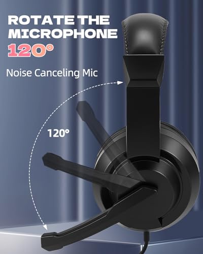 L02 Wired Headset, 3.5mm Stereo Headphones with Noise Canceling Microphone & Volume Controls, On-Ear Computer Headset for School/Office/Online/Gaming (Black) - color: Black