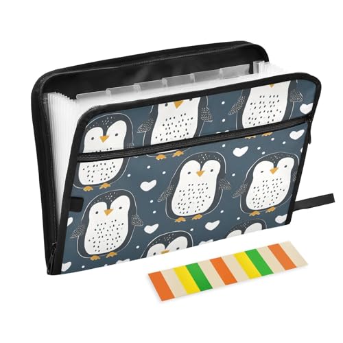 Expanding File Folder Cute Penguin Blue Accordion File Organizer 13 Pockets Document Organizer with Zipper Labels A4 Letter Office Storage - color: Multi23