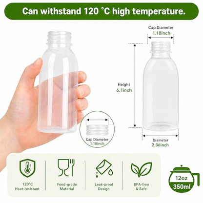 EONJOE 12pk 12oz Dishwasher Safe Plastic Bottles, BPA-Free for Juice & Milk | Durable food-grade PP5 bottles. Dishwasher & freezer safe, heat-resistant for hot or cold drinks, leak-proof caps. - color: 12pcs-12oz