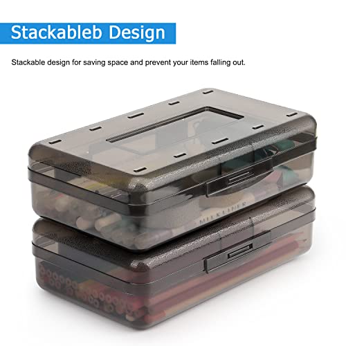 Tamaki 1 Pack Plastic Pencil Box Large Capacity, Black | Clear Boxes with Snap-tight Lid Stackable Design and Stylish Office Supplies Storage Organizer - color: Black