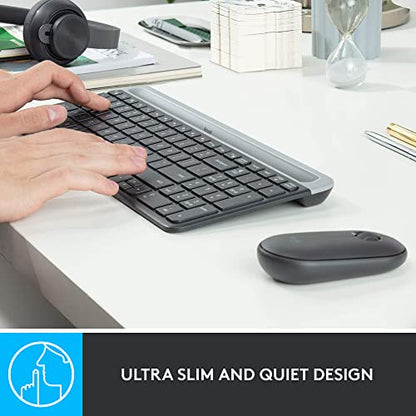 Logitech MK470 Slim Wireless Keyboard and Mouse Combo - Modern Compact Layout, Ultra Quiet, 2.4 GHz USB Receiver, Plug n' Play Connectivity, Compatible with Windows - Graphite - color: Graphite