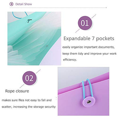 Vertical Expanding Accordion Folder with 7 Pockets Paperwork Organizer Document Wallet Briefcase Business File Organizer Bag A4 Letter Size Elastic Rope Closure Pink