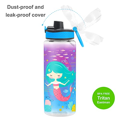 Cute Water Bottle for School Kids Girls, BPA FREE Tritan & Leak Proof & Easy Clean & Carry Handle, 23oz/ 680ml (Mermaid 2) - color: Mermaid 2