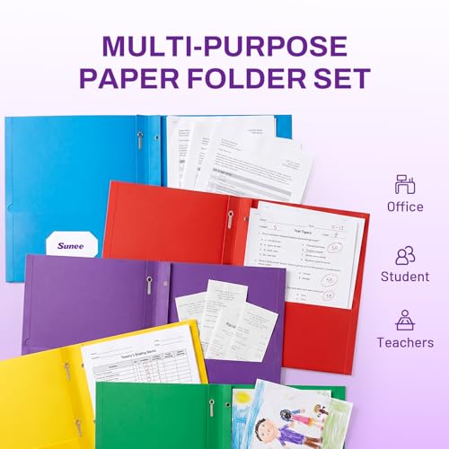 SUNEE 2 Pocket Folders with Prongs (25 Pack, Purple), Paper Folders with 2 Pockets and 3 Prongs Fit Letter Size Paper, Folders with Prongs for School Office Home Business - color: Purple