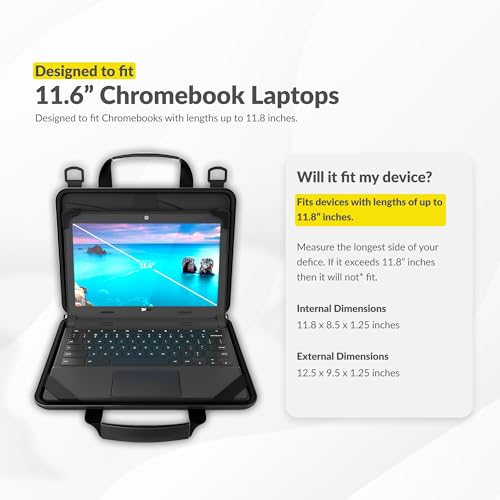 UZBL 11-11.6 Inch Always-on Chromebook Protective Hard Case with Adjustable Shoulder Strap and Carrying Handles - size: 1 Pack