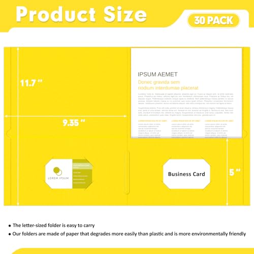 Two Pocket Folders, PANDRI 30 Pack 2 Pocket Folders, Letter Size Paper File Folder for School Office Home Business, Yellow - color: Yellow