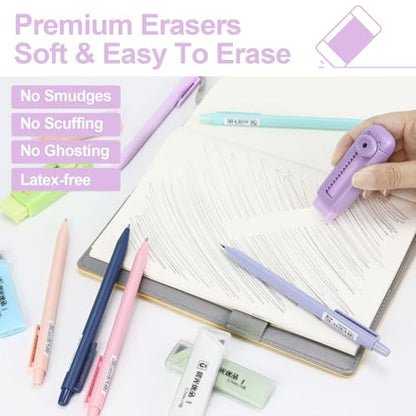 Buqoo Mechanical Pencil Set, 6PCS 0.7mm Cute Pastel Mechanical Pencils, 2Push-Pull Retractable Eraser with 80PCS HB 0.7 Lead Refill and Zipper Bag Pencil Kit for Art, Drawing Pencils for Sketching - color: Multicolor Pink
