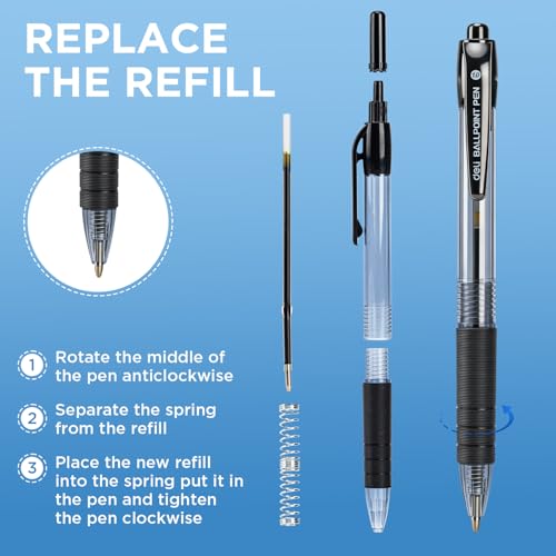 deli Pens Bulk,50 Pack Ballpoint Pens Black Ink 1.0MM Medium Point, Smooth Writing Retractable Pen with Soft Grip, No Bleed,Fast Dry,for Office School Home Use - color: Black, size: 50 PCS