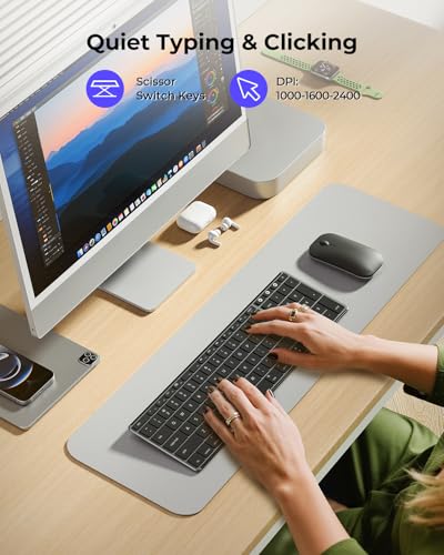 seenda SKM64-2 Bluetooth Keyboard and Mouse Combo for Mac, MacBook and iPad | 3-device Bluetooth switching, rechargeable, quiet keys/clicks, compact slim design for office and home use, Black & Gray - color: Black & Gray