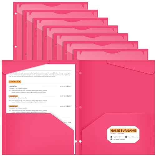 Henoyso 24 Pcs Rose Pink Plastic Folders with 2 Pockets and Clear Front Pocket 3 Holes Bulk Heavy Duty Letter Size Folders for Back to School, Office & Home, Classroom Organization - color: Rose Pink