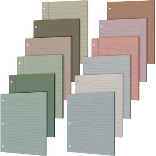 PerKoop 12 Pack 600 Sheets Colored Loose Leaf Paper Wide Ruled 8" x 10.5", Pastel Colorful Lined Writing Paper 3 Hole Punched Filler for 3 Ring Binder School Office Supplies(Morandi Color) - color: Morandi Color
