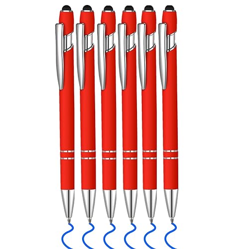 6 Pcs Blue Ink Ballpoint Pen with Stylus Tip 2 in 1 Ballpoint Pen Metal Pens Stylus Pen for Touch Screens School Office Coworkers (Red) - color: Red