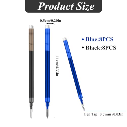 0.7 mm Erasable Gel Ink Pen Refills Compatible with Frixion Friction, Smooth Writing Multicolor Retractable Fine Point Pen Refill for School Office Home Art (Blue & Black, 16) - style: Blue & Black