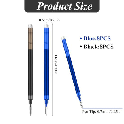 0.7 mm Erasable Gel Ink Pen Refills Compatible with Frixion Friction, Smooth Writing Multicolor Retractable Fine Point Pen Refill for School Office Home Art (Blue & Black, 16) - style: Blue & Black