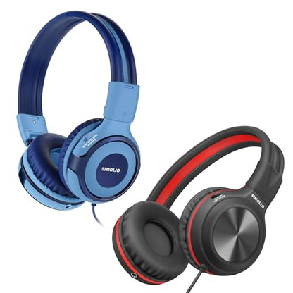 SIMOLIO Wired Headphones with Microphone & Volume Control & 3-Level Switchable Volume Limited & Share Jack & Bag, Stereo Headset for Kids Teens Adults Youth School Plane Travel Gift PC Computer Laptop