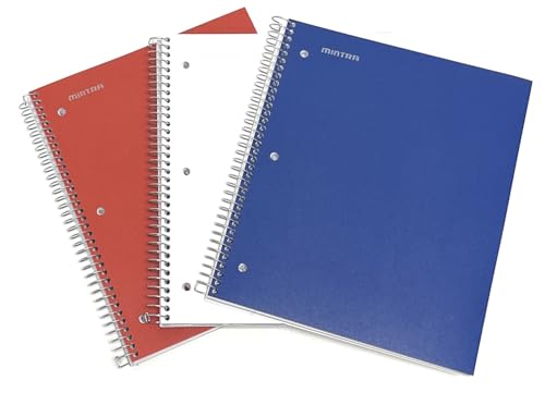 Mintra Office Durable Spiral Notebooks, 3 Subject (Red, White, Blue, College Ruled 3pk) - color: Red, White, Blue, size: College Ruled 3pk
