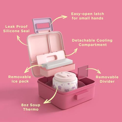 JXXM Bento Lunch Box for Kids with 8oz Soup Thermo,Leak-Proof Lunch Containers with 5 Compartment,Thermo Food Jar Food Containers for School (Pink-Jellyfish) - color: Pink Jellyfish