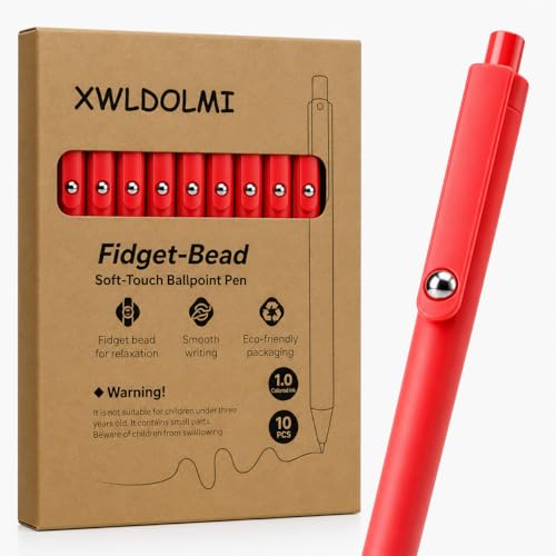 10 Pack Fidget Pens for Adults, Anxiety Relief Ballpoint Pens, 1mm Smooth Writing for Journaling and Bible Study, Soft Rubber Barrel, Sensory Office and School Supplies（Red） - color: Red