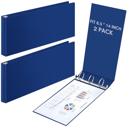 2 Pcs 8.5'' x 14'' Landscape 3 Ring Legal Size Binders 2 Inch Round Ring Binders Heavy Duty Economy Holds 8.5 '' x 14'' Paper for Artwork Blueprints, Office, Home, Work Places (Blue) - color: Blue, size: 2 Inch