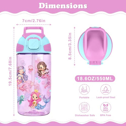 Kids Water Bottle with Straw BPA Free Kids Plastic Bottle for School Travel - color: Mermaid, size: 18.6 Ounces