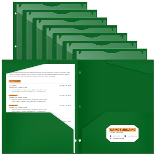 Henoyso 24 Pcs Dark Green Plastic Folders with 2 Pockets and Clear Front Pocket 3 Holes Bulk Heavy Duty Letter Size Folders for Back to School, Office & Home, Classroom Organization - color: Dark Green