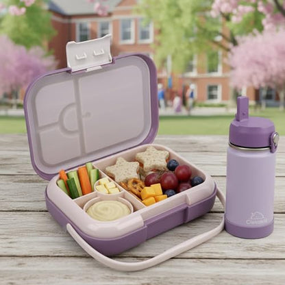 Bento Midi Lunch Box with carrying handle – 4 No-Mix Compartments | Microwave & Dishwasher Safe,Removable Tray | 900ML OZ (Purple Dark Powder Clevapirouette Friend) - color: Purple Dark Powder Clevapirouette Friend