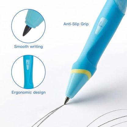Ergonomic Pencil Set, 2.0mm HB Mechanical Pencils for Kids, School Supplies Include Sharpener, Eraser & 6 Extra Leads – Handwriting Aid for Preschool, Kindergarten, Homes, Blue, L - color: Blue