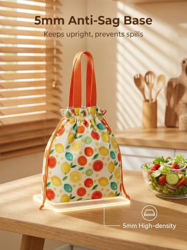 Solid Color & Fruit Print Lunch Bag, Insulated Leakproof Drawstring Pouch with 5mm Anti-Sag Base for Adult Work Commute Picnic (Lemon Fruit Print) - color: Lemon Fruit Print