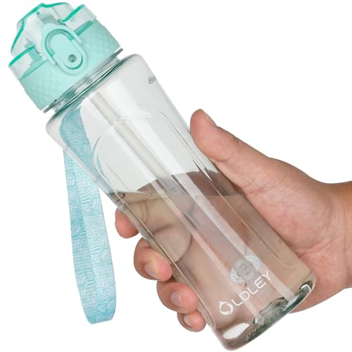 OLDLEY Kids Water Bottle with Straw 15 oz BPA-Free Leak-Proof Motivational Water Bottles with Time Marker for School Sports Travel Gym, Easy to Use for Girls Goys, 1 Straw Lid, Transparent-green - color: A-Transparent Green, style: Straw Lid