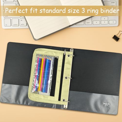 YoeeJob 1 Pack Pencil Pouch for 3 Ring Binder, Expandable Binder Pouches with Zipper, Large Capacity Pen Holder Case with Clear Window School Class Office Organizers, Beige - color: Beige