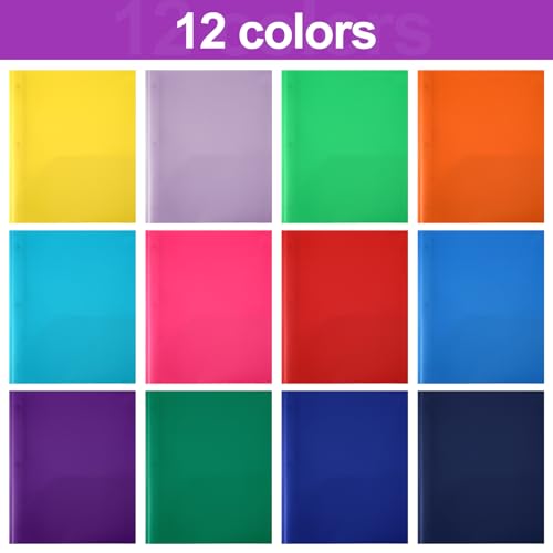 Cholemy 132 Packs Pocket Folders with Prongs Heavy Duty Plastic Folder with Business Card Slot 3 Prong Fasteners for School Office (Bright) - color: Bright