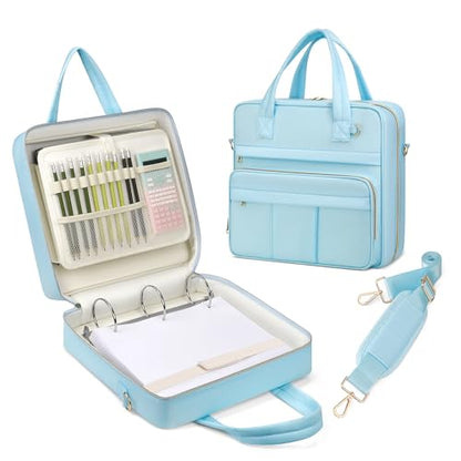 Zipper Binder | 3 Inch O-Ring, 600 Sheet Capacity Trapper Keeper with Shoulder Strap & Handle, Binder Bag with Multiple Storage Pockets, Fits 13" Laptop (Blue) - color: Blue