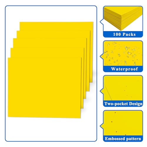 Zzrywuty 50 Packs Yellow Two Pocket File Folders with Business Card Slot,Textured Paper,Letter Size,Holds 100 Plus Sheets for School,Office,Business - color: Yellow-50pcs