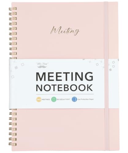 Mr. Pen- Meeting Notebook for Work, 6.9"x9.9", 140 Pages, Pink | Spiral-Bound, Undated Work Notebook with Action Items & Meeting Notes, Office Supplies - color: Pink